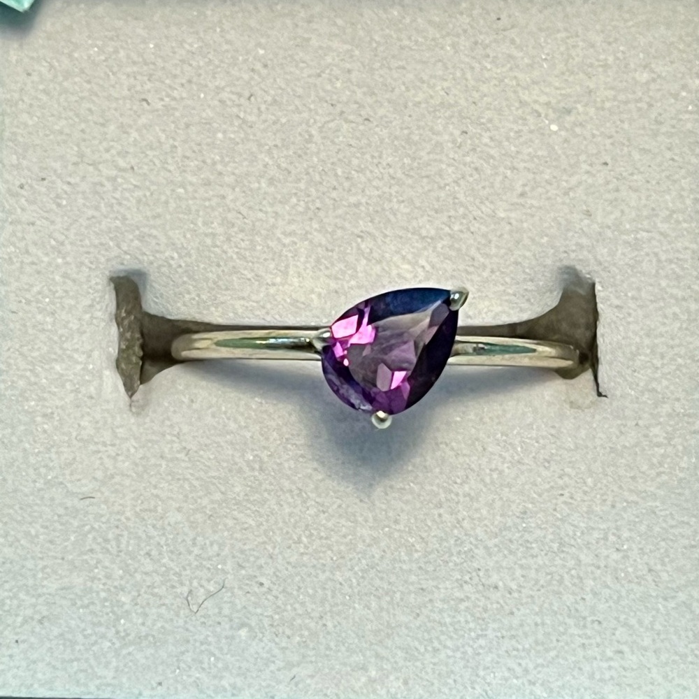 Elegant Purple Amethyst Teardrop Ring